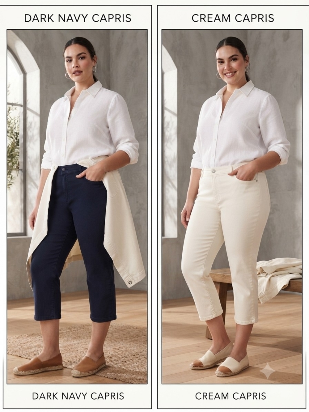 Classic Capris in Dark Navy and Cream – Women's Stretch Crop Pants